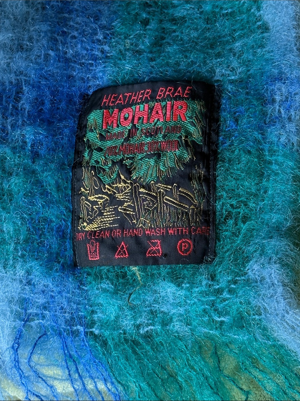 Mohair Scarf in blues and green plaid